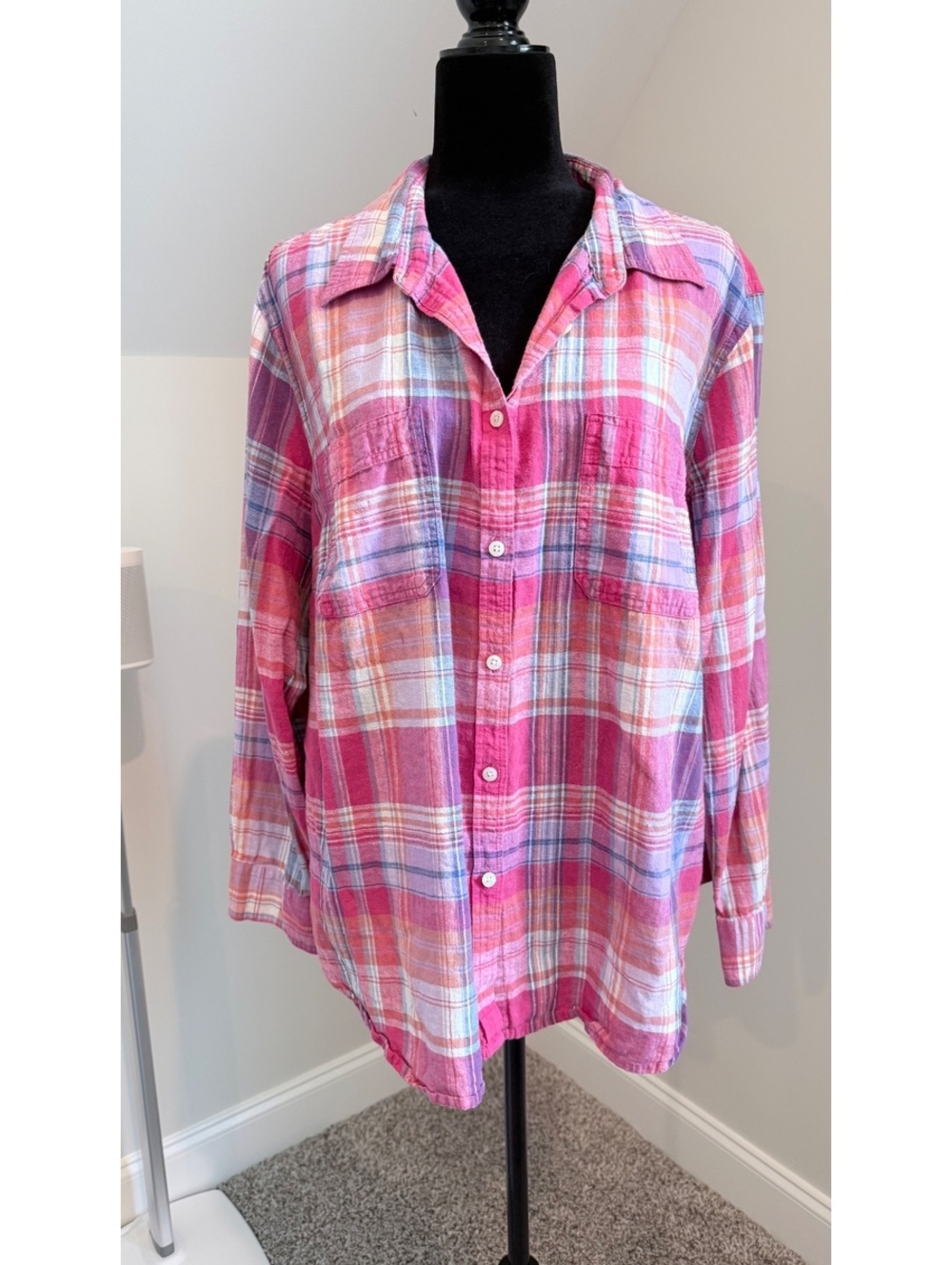 Woman’s Chaps Plaid Cotton Button Down Short